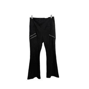 Athena Marie High Waist Flare Leg Pull On Stretch Pants XL Black Zipper Accents